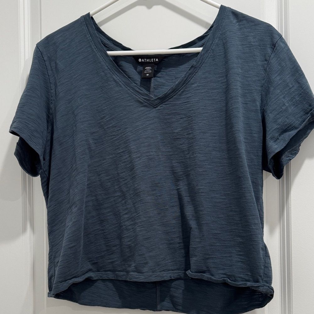 Athleta Slate Blue Crop V-Neck Tee